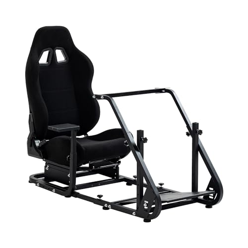 Marada Monitor Mounting Racing Sim Cockpit with Black Seat Fit for Fanatec, PXN, Thrustmaster, Logitech G25, G27, G29,G920 Adjustable Stable Frame with Gear Shifter Mount Pedal & Wheel Not Include