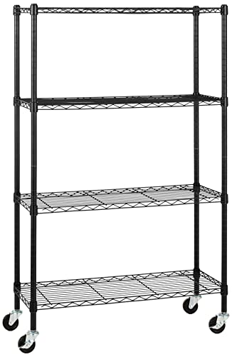 Amazon Basics 4-Shelf Adjustable, Heavy Duty Storage Shelving Unit on 3'' Wheel Casters, Metal Organizer Wire Rack, Black, 36' L x 14' W x 57.75' H