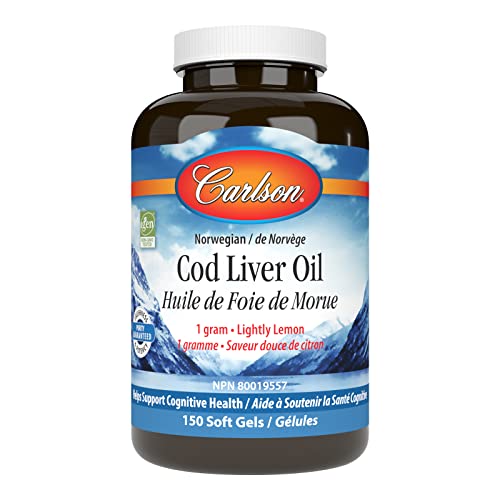 Carlson - Cod Liver Oil Gems, 460 mg Omega-3s + Vitamins A & D3, Wild-Caught Norwegian Arctic Cod-Liver Oil, Sustainably Sourced Nordic Fish Oil Capsules, Lemon, 150 Soft Gels