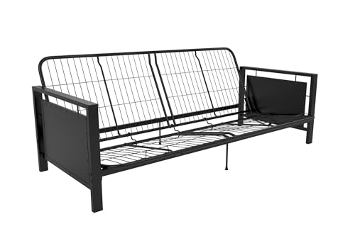 DHP Henley Metal Arm Futon Frame, Industrial Loft Design, Converts to Sleeper, Black Sturdy Metal