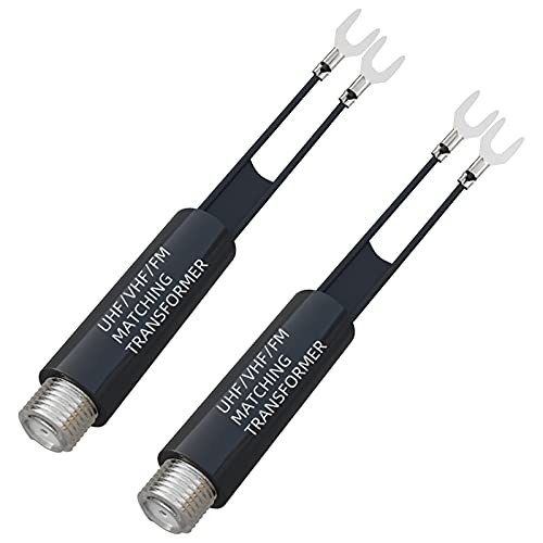 Goupchn Matching Transformer 2 Pack Nickel Plated 75 Ohm to 300 Ohm UHF/VHF/FM Converter Adapter with F Type Female Jack Socket for Radio Cable Wire Antenna TV
