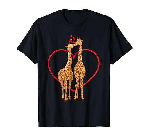 Giraffe Love Kissing Giraffes Valentine's Day Kiss Heart T-Shirt