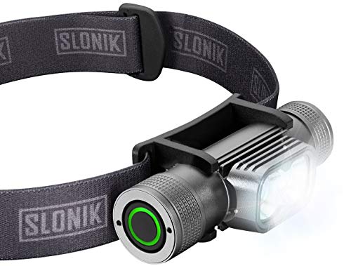 SLONIK Rechargeable Headlamp for Adults - 1000 Lumens Super Bright 60 ft Beam LED Flashlight - Lightweight, Heavy-Duty, IPX8 Waterproof Hard Hat Light - Camping Gear, Running Headlight, Color