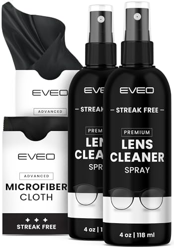 EVEO Eyeglass Cleaner Spray - No Streaks Technology with Microfiber Cleaning Cloth- Glasses Cleaning Kit - Glasses Cleaner Spray with Lens Cleaner Cloth - Screen & Eye Glasses Kit - 8oz (4ozx2)