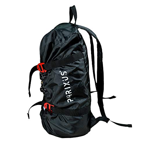 PHRIXUS Rock Climbing Rope Bag, Waterproof Folding Shoulder Backpack with Ground Sheet, Buckles and Carry Straps, 500D Rope Storage Bag for Climbing, Large Capacity for 80m Climbing Rope, Black