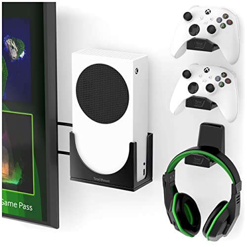 TotalMount – Wall Mount for Xbox Series S – Mounts Xbox Series S on a Wall by Your TV (Black Wall Mount and 3 Controller Holders)