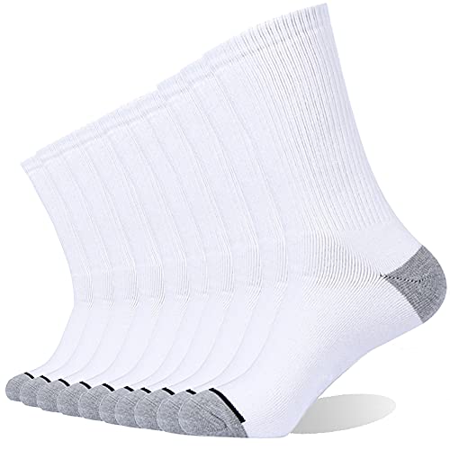 EnerWear 10P Pack Men's Cotton Moisture Wicking Heavy Cushion Crew Socks (10-13/shoe size 6-12 (10 Pair), White)