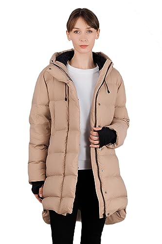 iDomosee Women's Winter Hooded Down Jacket - Warm Packable Thickened Puffer Jacket, Long Down Outerwear for Christmas Gift Khaki XL