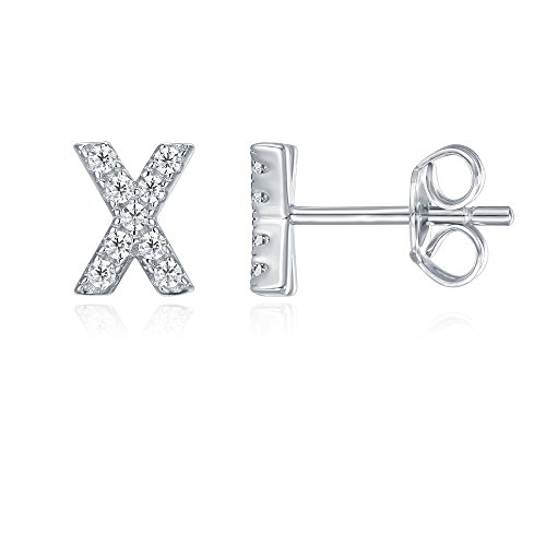 PAVOI 925 Sterling Silver CZ Simulated Diamond Stud Earrings Fashion Alphabet Letter Initial Earrings - X