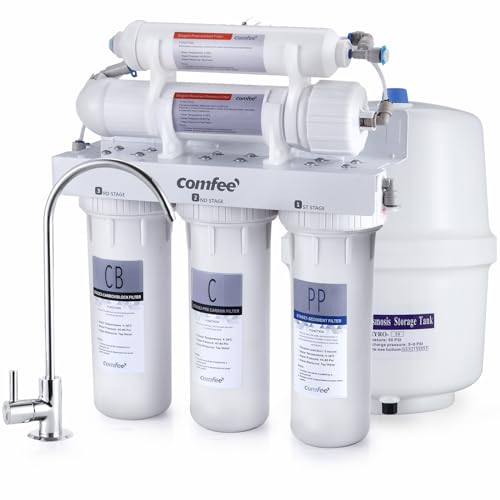 COMFEE’ 5-Stage Reverse Osmosis System, NSF Certified Water Filter for Under Sink, Easy DIY Installation, Ultra Safe Drinking Water Filtration System, Leak-Free RO System, Quiet Operation, 75 GPD