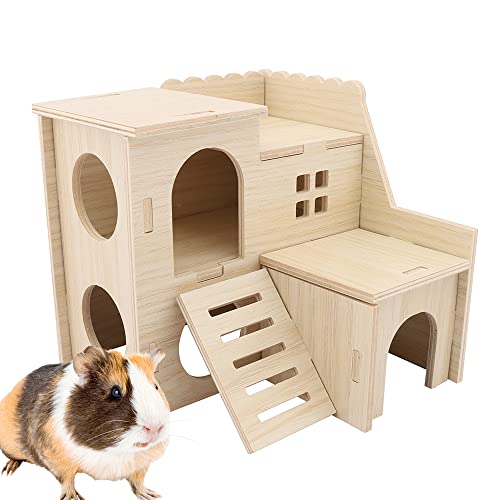 kcrygogo Large Hamster Maze Wood House Fun Slide House Double-Decker Hut Chew Toys for Bigger Syrian Hamsters Dwarf Gerbil Mouse Mice Rat Small Animals