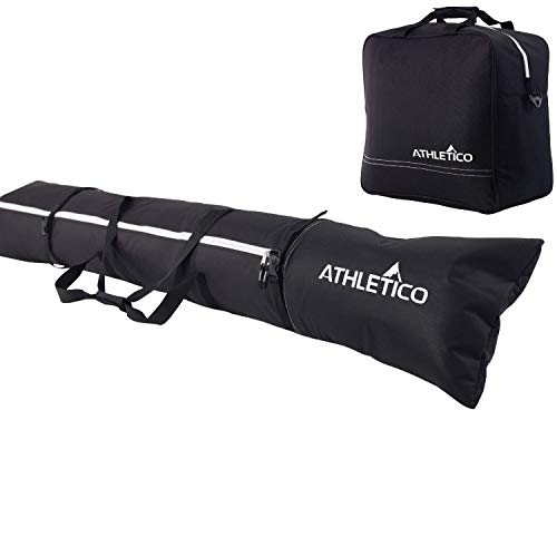 Athletico Padded Ski Bag Combo - Ski Bag & Separate Boot Bag - Store & Transport Skis Up to 200 CM and Boots Up To Size 13 - Padded to Protect All Your Ski Gear and Equipment for Travel (Black)