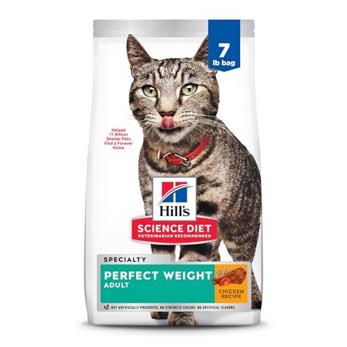 Hill's Science Diet Perfect Weight, Adult 1-6, Weight Management Support, Dry Cat Food, Chicken Recipe, 7 lb Bag