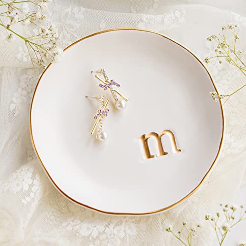 COLLECTIVE HOME - Ceramic Jewelry Tray, Decorative Trinket Dish for Rings Earrings Necklaces Bracelet Watch Keys, Birthday Mother's Day Christmas Gift for Women, 4.75', White Surface (M)