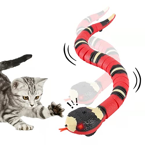 Cat Toys Snake Interactive,Kitten Toys,Realistic Smart Sensing Snake Toy,USB Rechargeable,Automatically Sense Obstacles and Escape,Electric Tricky Snake Cat Toys for Indoor Cats Dogs(Pink snake)