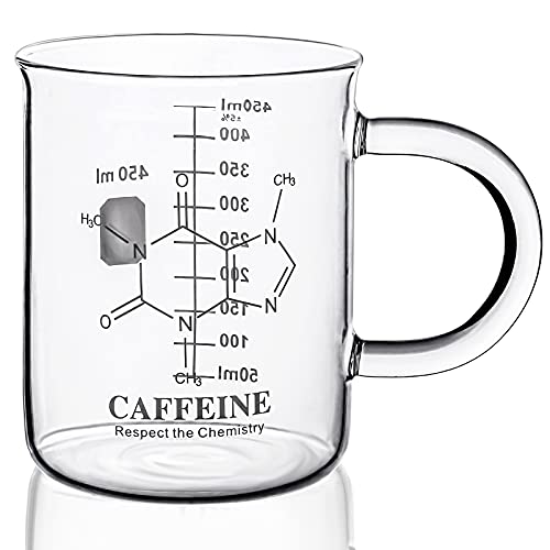 Caffeine Beaker Mug,Caffeine mug, Chemistry Mug 16 oz Borosilicate Glass Coffee Mugs,Coffee Mugs,Measuring for Coffee, Graduated Beaker Mug (450ml)