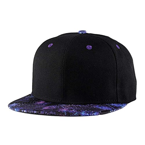 Quanhaigou Purple Galaxy Snapback Hat Unisex Trucker Hat Hip Hop Plaid Flat Bill Brim Adjustable Baseball Cap, Black Purple, One Size