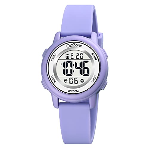 OLAZONE Kids Watch Girls Digital 7-Color Flashing Light Water Resistant 164FT Alarm for Age 5-12 (Purple)