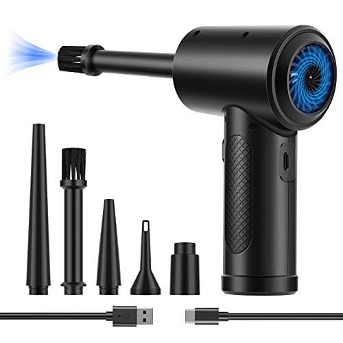 Compressed Air Duster,Fulljion 3-Gear to 51000RPM Electric Air Duster Portable Air Blower with LED Light, 6000mAhRechargeable Cordless Air Duster for Computer Keyboard Fast Charge(Black)