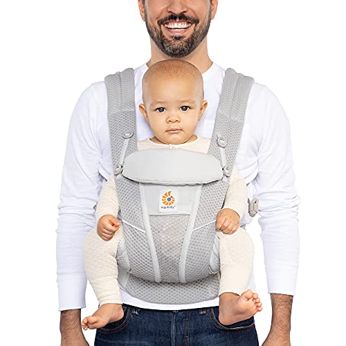 Ergobaby All Carry Positions Breathable Mesh Baby Carrier with Enhanced Lumbar Support & Airflow (7-45 Lb), Omni Breeze, Pearl Grey