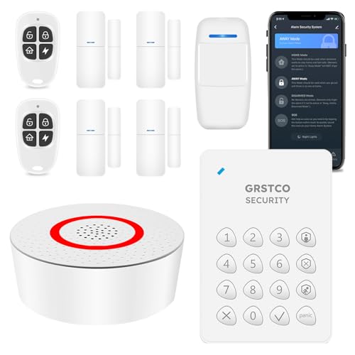 GRSICO Wireless Home Alarm System 9-Piece Kit, WiFi Alarm System for Home Security with Phone APP Alert (Alarm Siren, Keypad, Remote, Motion, and Door Sensors) for Home, Apartment, Work with Alexa