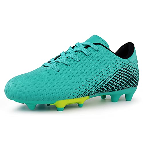 Hawkwell Kids Athletic Firm Ground Outdoor Comfortable Soccer Cleats Shoes(Toddler/Little Kid/Big Kid), Green PU, 3 M US