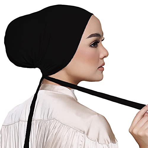 Hophor Women's Jersey Hijab Caps Solid Color Hijab undercap Black Stretch Cap Underscarf(Black)