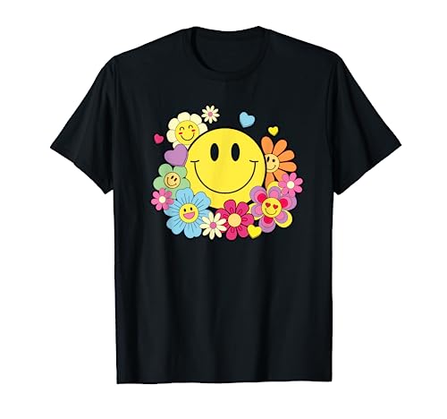 Cute Smile Face Flower Happy Face Flowers Heart Kids Girls T-Shirt