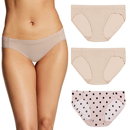 Maidenform Barely There Women's Underwear Bikini Pack, Invisible Look Panties, 3-Pack, Paris Nude/Modern Dot/Paris Nude