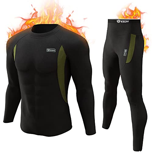 romision Thermal Underwear for Men, Fleece Lined Long Johns Hunting Gear Base Layer Bottom Top Set for Cold Weather A-black