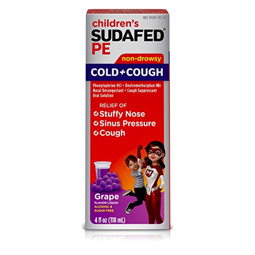 CHILDREN'S SUDAFED PE Nasal Decongestant, Cough Suppressant COLD + COUGH Non-Drowsy, Grape Flavor 4 fl oz