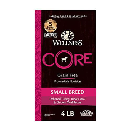 Wellness Natural Pet Food CORE Grain-Free High-Protein Small Breed Dry Dog Food, Natural Ingredients, Made in USA with Real Meat (Adult, Turkey, 4-Pound Bag)