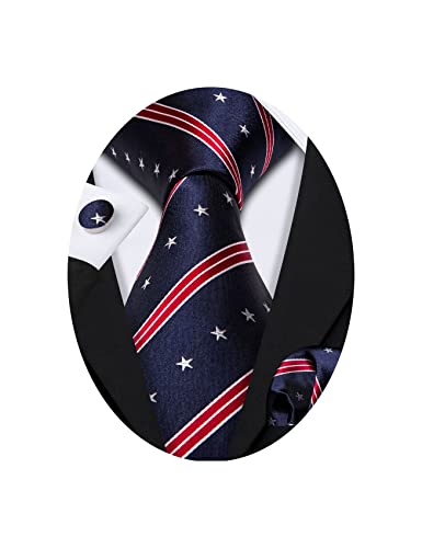 Barry.Wang America Flag Ties for Men Blue and Red Star Neckties Formal