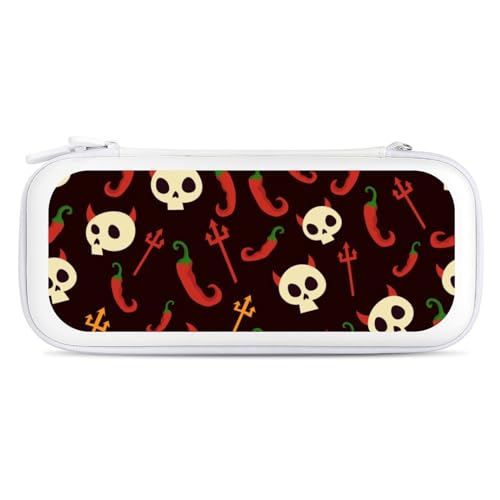 Red Chili and Skulls Portable Protective Shell Compatible with Switch Case Wristlet Travel Bag with 15 Game Cartridges White-Style-4