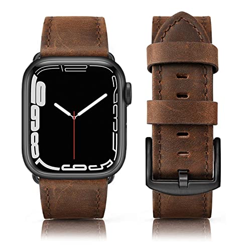 SWEES Leather Bands Compatible with Apple Watch Bands 41mm 40mm 38mm Men Women, Vintage Genuine Leather Wristband Replacement Band Compatible for iWatch Series 8 7 6 5 4 3 2 1 SE Sports Retro Walnut