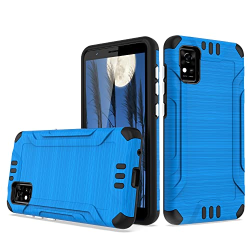 TJS for Visible ZTE Blade A3 Prime Z5158 Case, Magnetic Support Dual Layer Hybrid Shockproof Metallic Brush Finish Drop Protector Hard Phone Case (Blue)