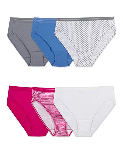 Fruit of the Loom Women's 6 Pack Assorted Color Cotton Hi-Cut Panties, Assorted, 9