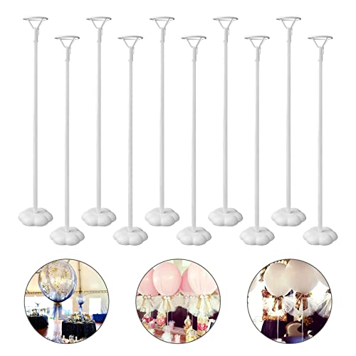 Sakolla 10 Sets Balloon Stick Stand, Balloon Sticks Holder with Base for Table Desktop Centerpiece Balloon Holder for Birthday Party, Wedding, Baby Shower and Anniversary Decoration (15.7 inch White)