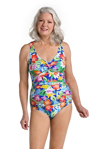 Maxine Of Hollywood Women's Standard V-Neck Twist Front Shirred One Piece Swimsuit, Multi//Hula Holiday