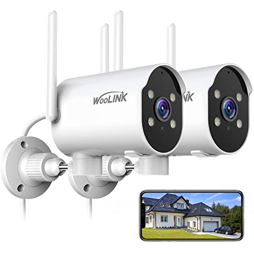 WOOLINK 2K Security Camera Outdoor WiFi Security Cameras Pan Rotating 225° Full Color Night Vision, Two-Way Audio, 2.4GHz WiFi, IP65 Waterproof, Motion Detection Alarm (2 Pack)