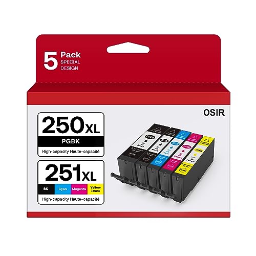 PGI-250XL CLI-251XL 5 Color Value Pack, Compatible for Canon 250 251 Ink Cartridges to use with PIXMA MX922, MG5420, MG5520, MG5522, MG6320, MG6620, iP7220 (PGBK, Black, Cyan, Magenta, Yellow)
