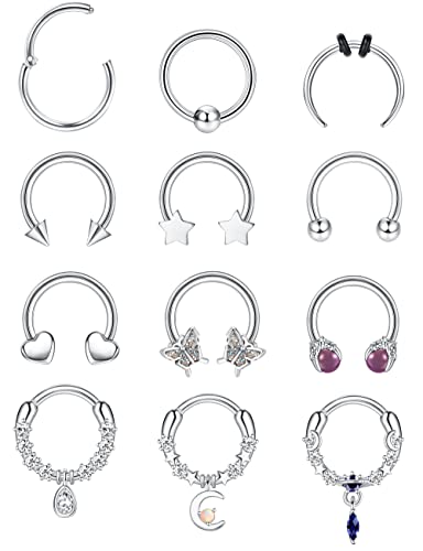 THUNARAZ 16G 10MM Septum Rings for Women Men Surgical Steel Septum Jewelry Horseshoe Hoop Septum Piercing Jewelry Silver