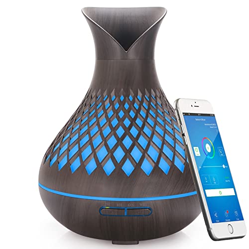 Smart WiFi Essential Oil Diffuser, 500ml Aromatherapy Diffuser Humidifier for Large Room, Works with App & Alexa Google Home Voice Control, 7 LED, Create Schedules and 4 Timer, Auto Off, Dark Wood