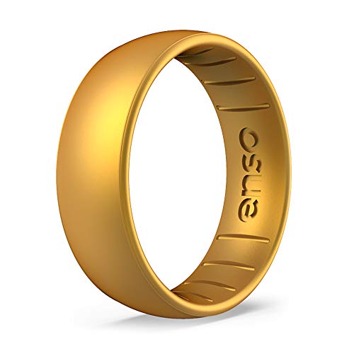 Enso Rings Classic Elements Silicone Ring Infused with Precious Elements – Wedding Engagement Band – 6.6mm Wide, 1.75mm Thick - Premium Gold Infused Silicone Ring. Size: 9