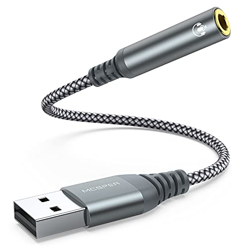 USB to 3.5mm Audio Jack Adapter, External Sound Card Converter Compatible with Headset, PC, Laptop, Mac, Desktops, Linux, PS4 and More Devices (Grey)