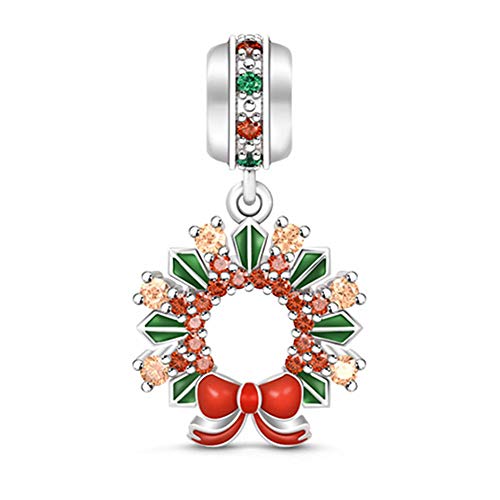 GNOCE Multicolor Delicate Christmas Wreath Pendant Locket My Sunshine 925 Sterling Silver Dangle Charm for Bracelet/Necklace