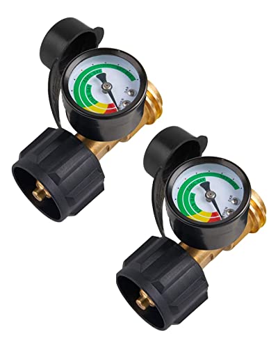 SHINESTAR 2-Pack Universal Propane Tank Gauge Level Indicator for RVs, Grills, and Heaters, QCC1/Type1 Connection, Compatible with 5-40 Pound LP Gas Cylinders
