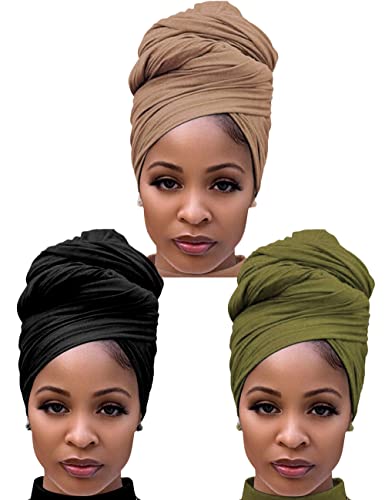 Harewom 3PCS Head Wraps for Black Women Turban Headwraps Stretchy African Hair Wraps Soft Jersey Head Scarf Tie Headbands Pack