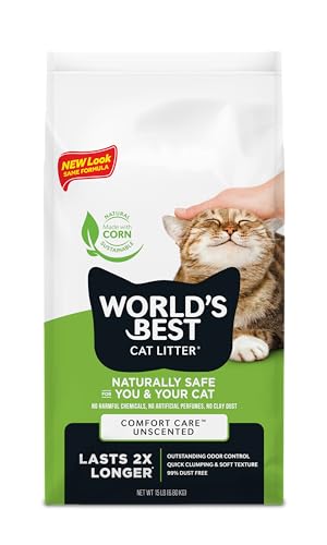 WORLD'S BEST CAT LITTER Original Unscented 15-Pounds - Natural Ingredients, Quick Clumping, Flushable, 99% Dust Free & Made in USA - Long-Lasting Odor Control & Easy Scooping