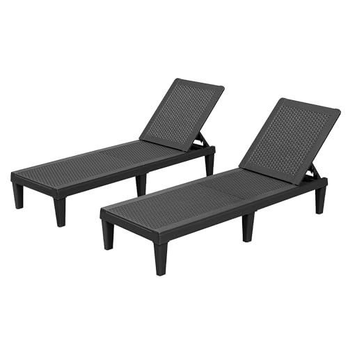 Homall Outdoor Lounge Chairs Set of 2, Quick Assembly & Waterproof Patio Chaise Lounge with Adjustable Backrest for Poolside, Beach, Garden (Black)